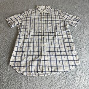Old Navy Mens Slim Fit Linen Cotton Short Sleeve Button Down Shirt Blue White S